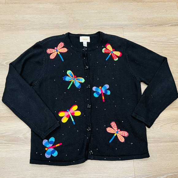Talbots embroidered dragonfly cardigan M - Picture 2 of 9